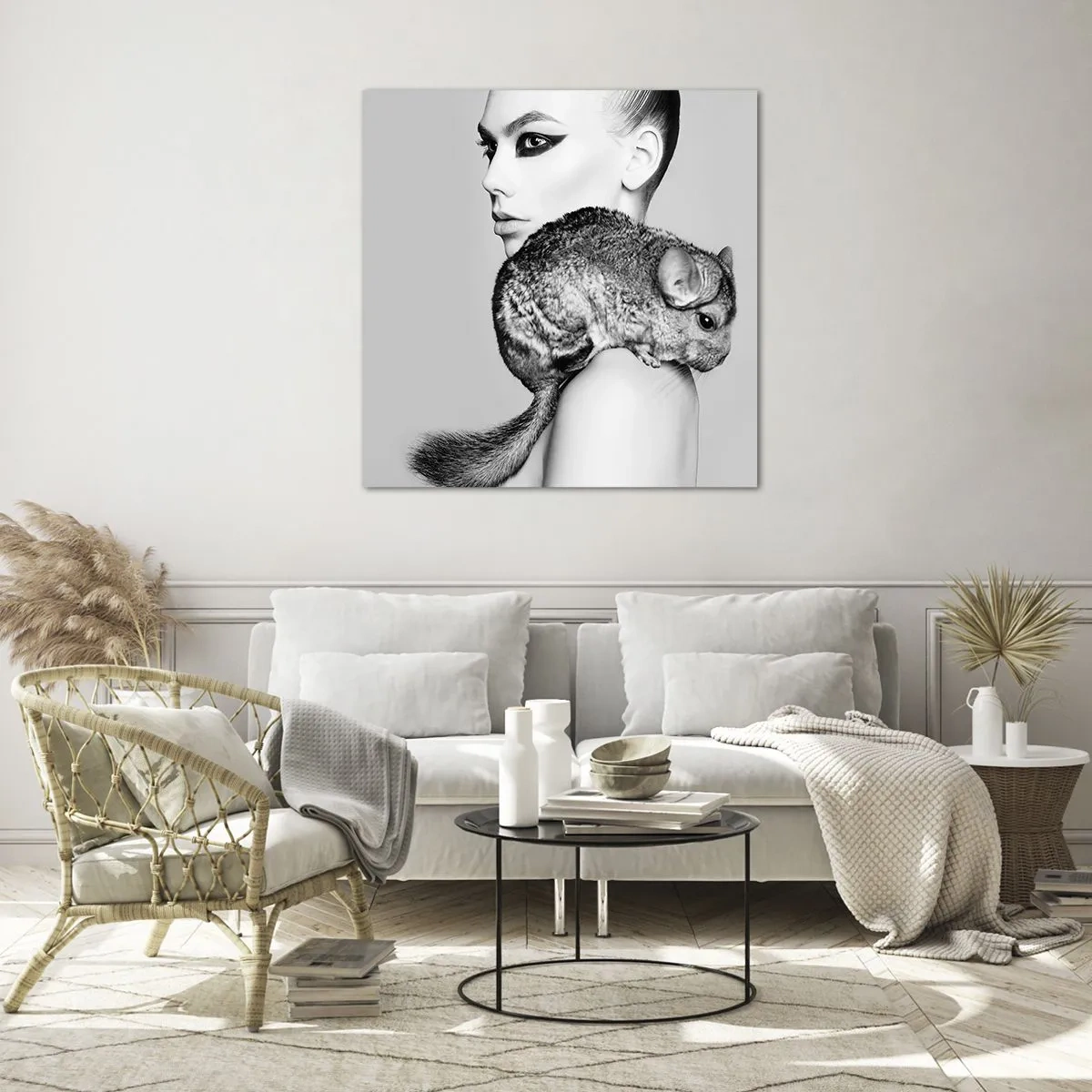 Üveg kép - Hölgy csincsillával - 30x30 cm