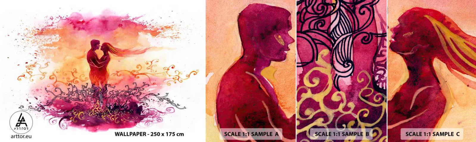 Fotótapéta Minta Standard Eco - Egy szív! Olyan kevés kell nekem... - Absztrakció, Pár szerelmes, Csók - 100x30 cm