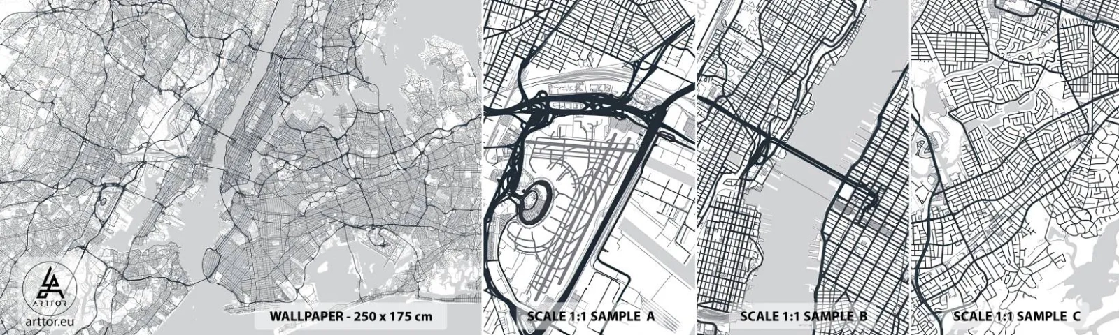 Fotótapéta Minta Öntapadós Deluxe Sticker - Metropolisz anatómiája - New York, Térkép, Manhattan - 100x30 cm