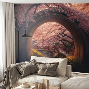 Öntapadós Fotótapéta Deluxe Sticker - Japán tavasz - Híd, Japán, Japán cseresznye - 150x105 cm