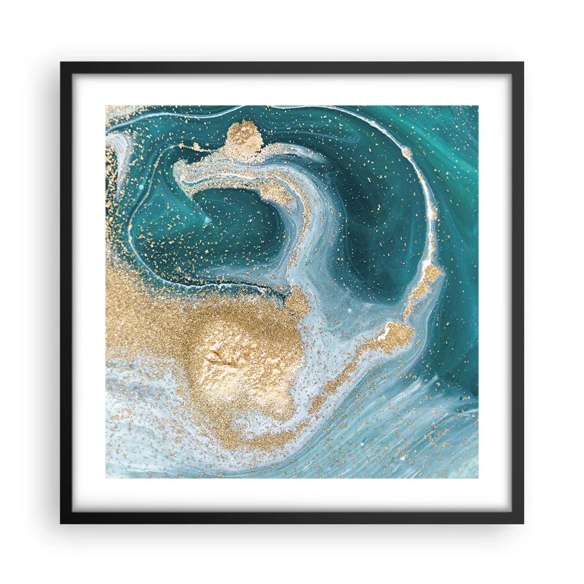 Poszter fehér keretben - Arany és türkiz örvénye - 50x50 cm