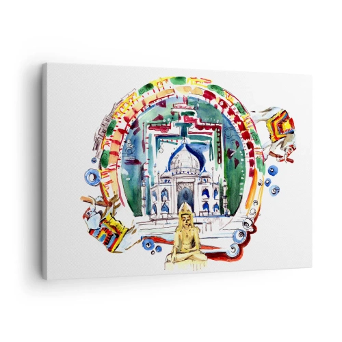 Vászonkép - Az indiai építészet színes illusztrációja - 70x50cm - Hindu világegyensúly - Modern fali dekoráció nappalihoz és hálószobához ARTTOR