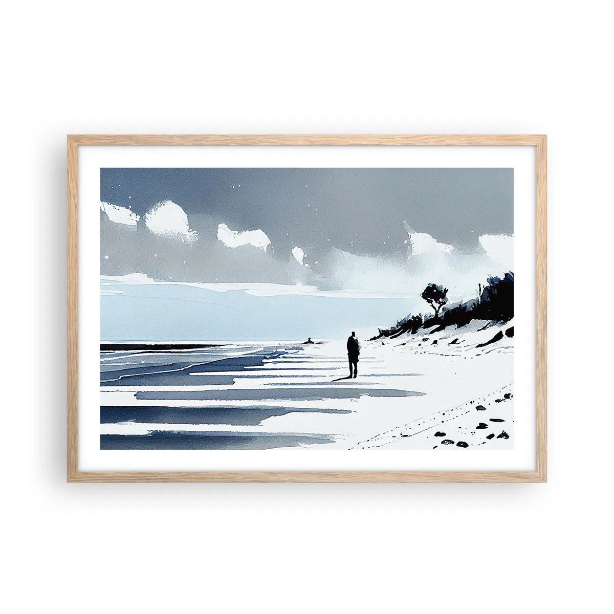 Poszter világos tölgy keretben - Egyedül - 70x50 cm