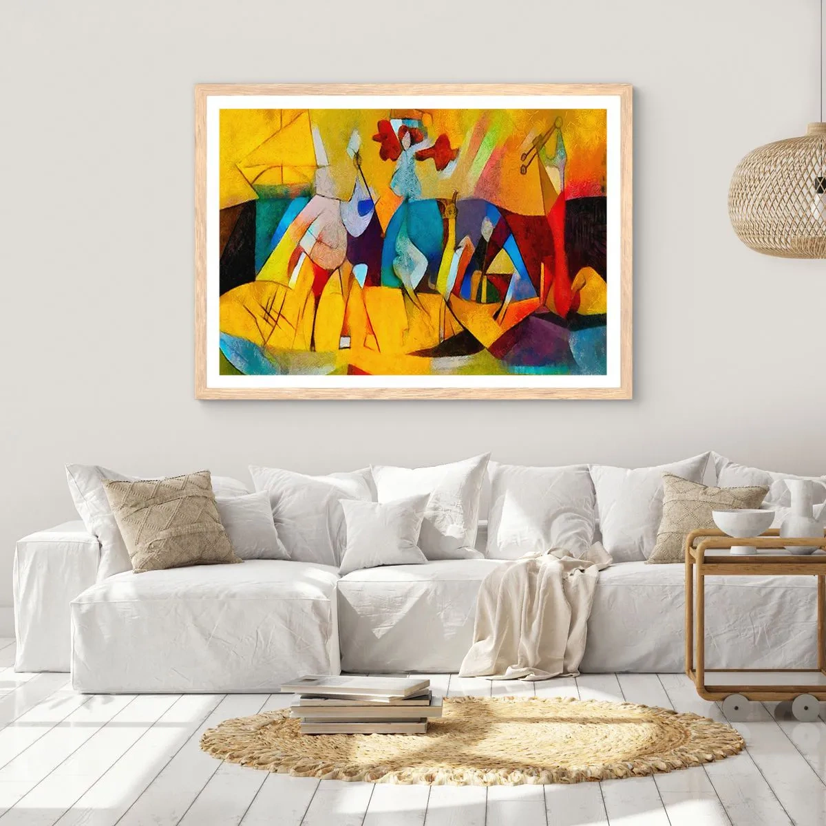 Poszter világos tölgy keretben - Nap - élet - boldogság - 70x50 cm