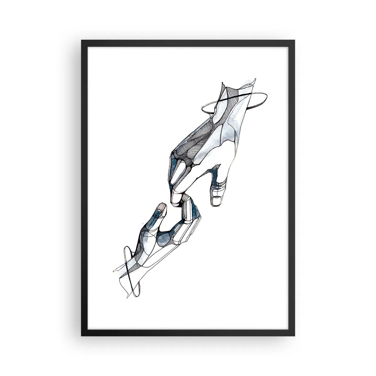 Poszter fehér keretben - Absztrakt kezek vonalak és színek művészi kompozíciójában - 50x70cm - Szép gesztus - Modern fali dekoráció nappalihoz és hálószobához ARTTOR