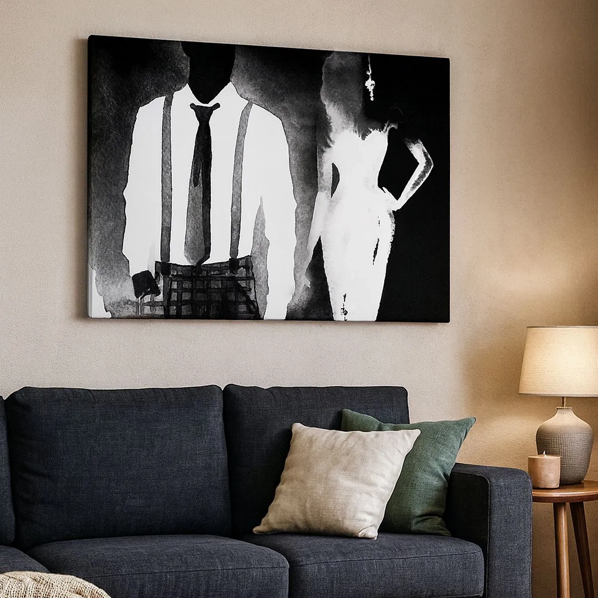 Vászonkép - Noir stílusú karakterek, fekete-fehér elegancia és misztikum - 70x50cm - Noir légkörben - Modern fali dekoráció nappalihoz és hálószobához ARTTOR