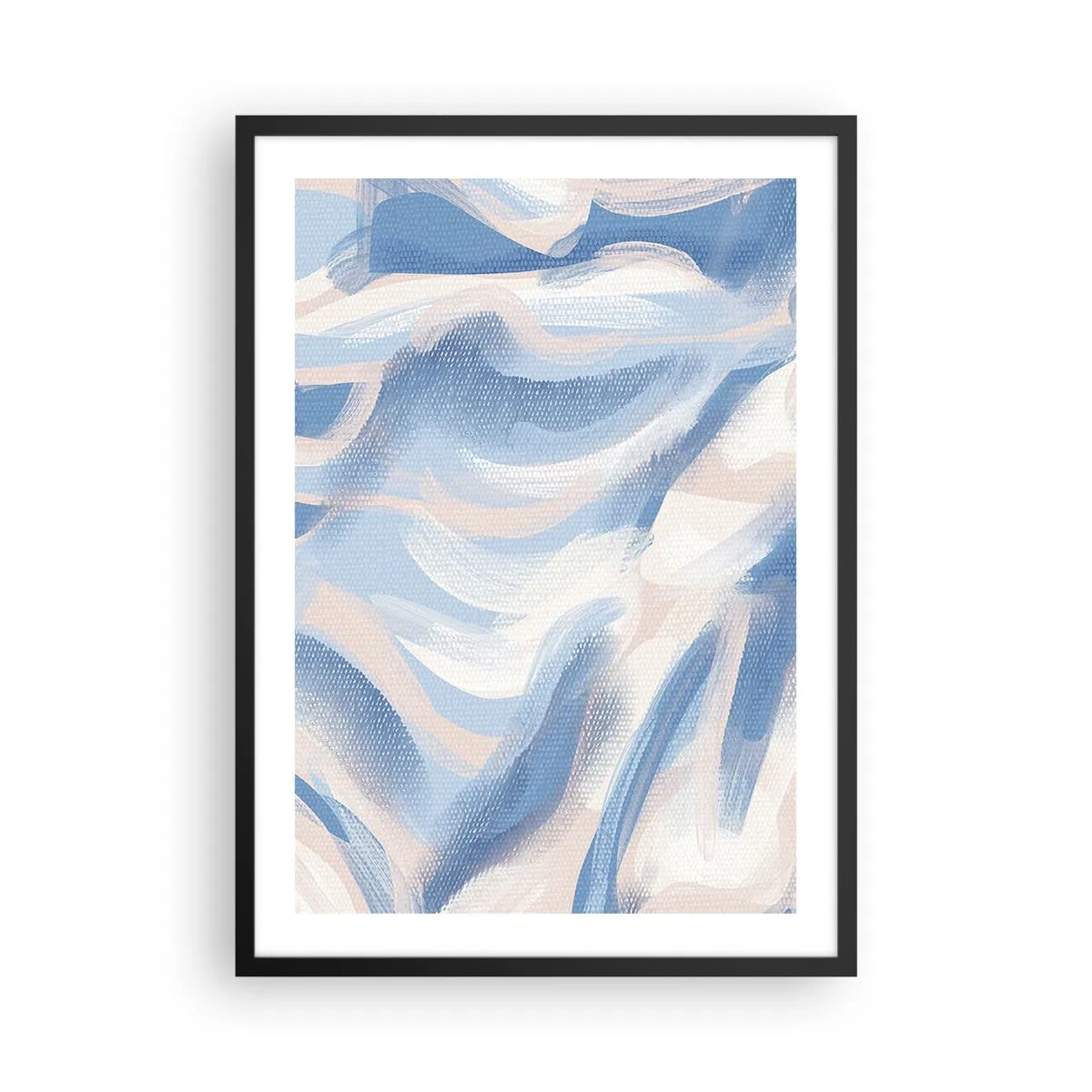 Poszter fehér keretben - Absztrakt hullám kék és bézs árnyalatokban - 50x70cm - Kék fodrok - Modern fali dekoráció nappalihoz és hálószobához ARTTOR