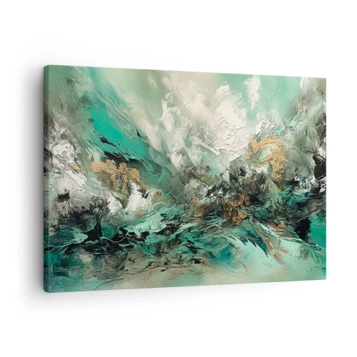 Vászonkép - Absztrakt tájkép zöld és arany árnyalatokban - 70x50cm - Smaragd-fekete kelés - Modern fali dekoráció nappalihoz és hálószobához ARTTOR
