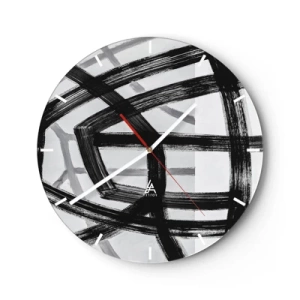 Falióra, Óra - Dinamikus fekete ecsetvonások, amelyek háromdimenziós mintákat hoznak létre - 30x30cm - Mélység építése - Modern fali dekoráció nappalihoz, konyhához és hálószobához ARTTOR
