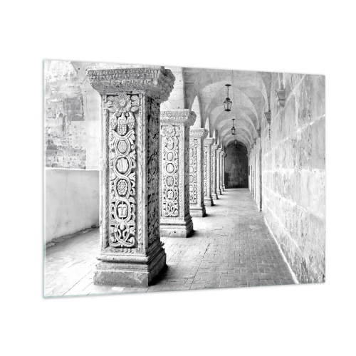 Üveg kép - Történelmi kerengő faragott oszlopokkal - 70x50cm - És hová megy...? - Modern fali dekoráció nappalihoz és hálószobához ARTTOR
