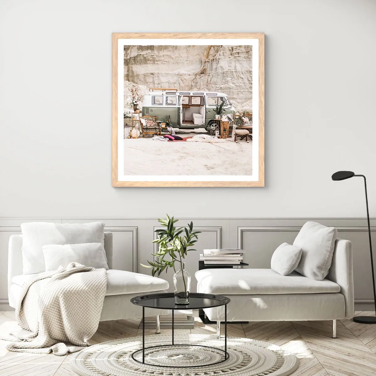 Poszter világos tölgy keretben - Ideje elkezdeni az utazást - 60x60 cm