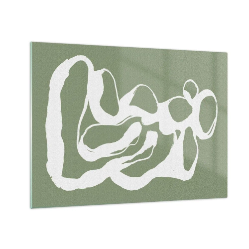 Üveg kép - Absztrakt fehér organikus forma olajbogyó alapon - 70x50cm - A tér hívása - Modern fali dekoráció nappalihoz és hálószobához ARTTOR