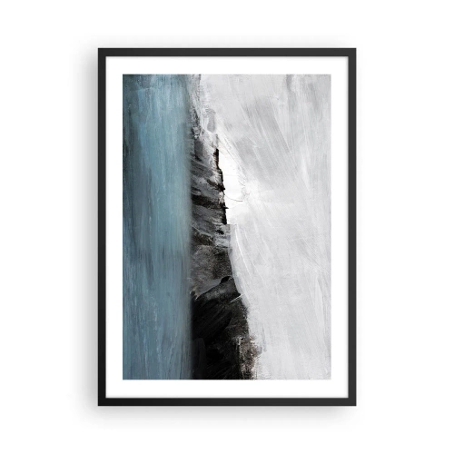 Poszter fehér keretben - Egy sziklás part és óceán absztrakt kompozíciója - 50x70cm - Víz - föld: az elemek összecsapása - Modern fali dekoráció nappalihoz és hálószobához ARTTOR