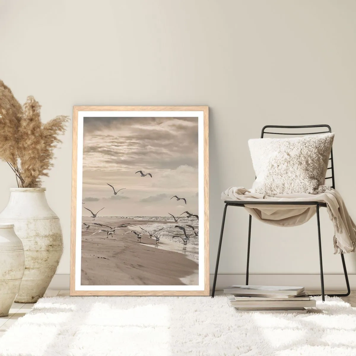 Poszter világos tölgy keretben - A tenger hangja, a madarak éneke - 61x91 cm