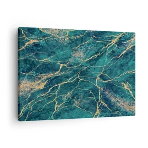 Vászonkép - Texturált márványminta türkiz és arany árnyalatokban - 70x50cm - Aranybánya - Modern fali dekoráció nappalihoz és hálószobához ARTTOR