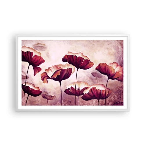 Poszter fekete keretben - Piros és fehér szirom - 91x61 cm