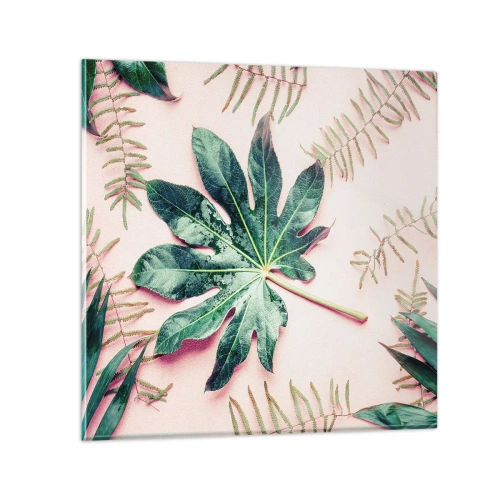 Üveg kép - A zöld tanulmánya a rózsaszín háttérben - 30x30 cm