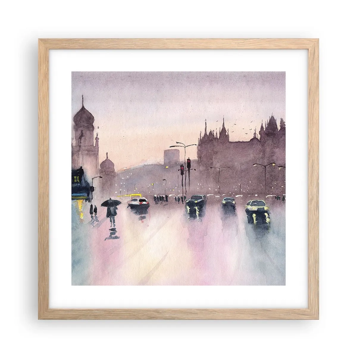 Poszter világos tölgy keretben - Az esős ködben - 40x40 cm