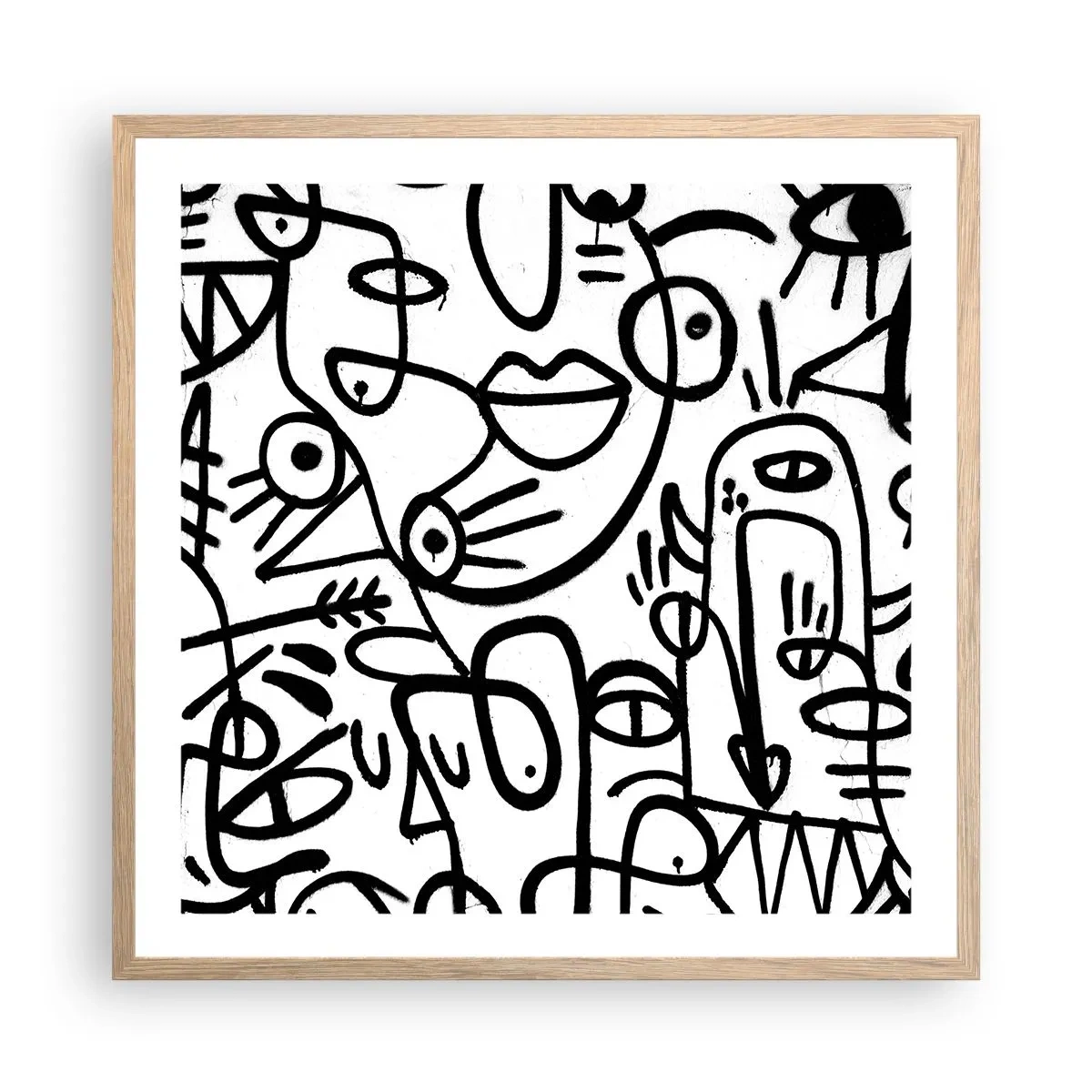Poszter világos tölgy keretben - Arcok és délibábok - 60x60 cm