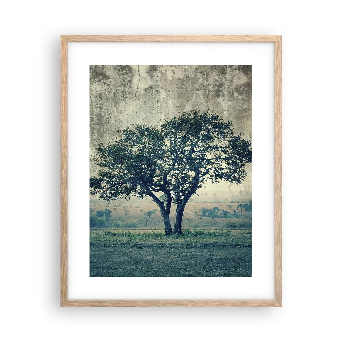 Poszter világos tölgy keretben - Almafa a kék mezőn? - 40x50 cm