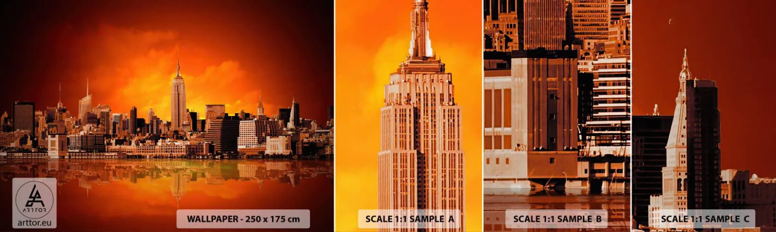 Fotótapéta Minta Öntapadós Deluxe Sticker - A nagyvárosi panoráma sárga és bronz színben - New York, Építészet, Város - 100x30 cm