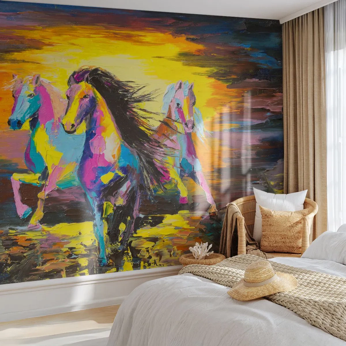 Fotótapéta Premium Canvas - Elmerülve a szivárványban - Állatok, Lovak, Szabadság - 350x256 cm