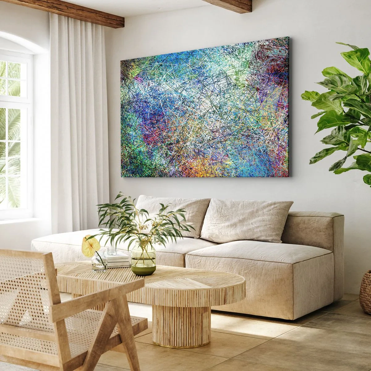 Vászonkép - Absztrakt kompozíció többszínű vonalakkal és textúrákkal - 70x50cm - Ez nem olyan egyszerű - Modern fali dekoráció nappalihoz és hálószobához ARTTOR