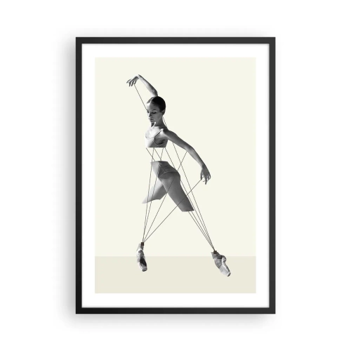 Poszter fehér keretben - Egy balerina geometrikus vonalakkal díszített művészi kompozícióban - 50x70cm - A világ színházában - Modern fali dekoráció nappalihoz és hálószobához ARTTOR
