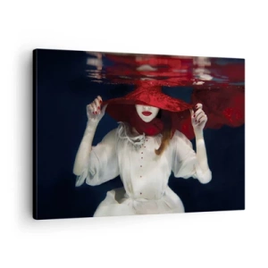 Vászonkép - Egy piros kalapos nő vízbe merülve - 70x50cm - Furi(fele)ség - Modern fali dekoráció nappalihoz és hálószobához ARTTOR