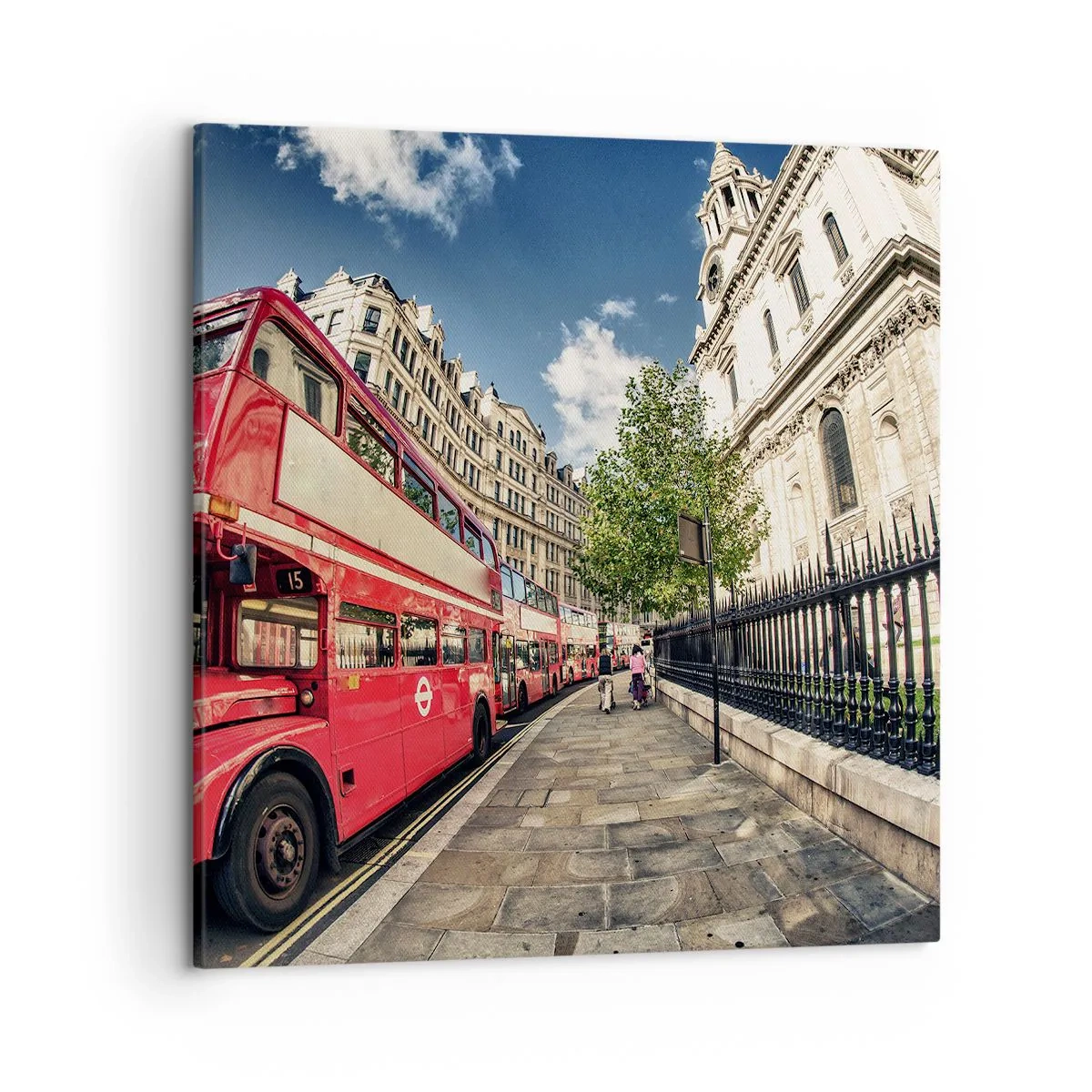 Vászonkép - Londoni utca szürke és piros színben - 50x50 cm