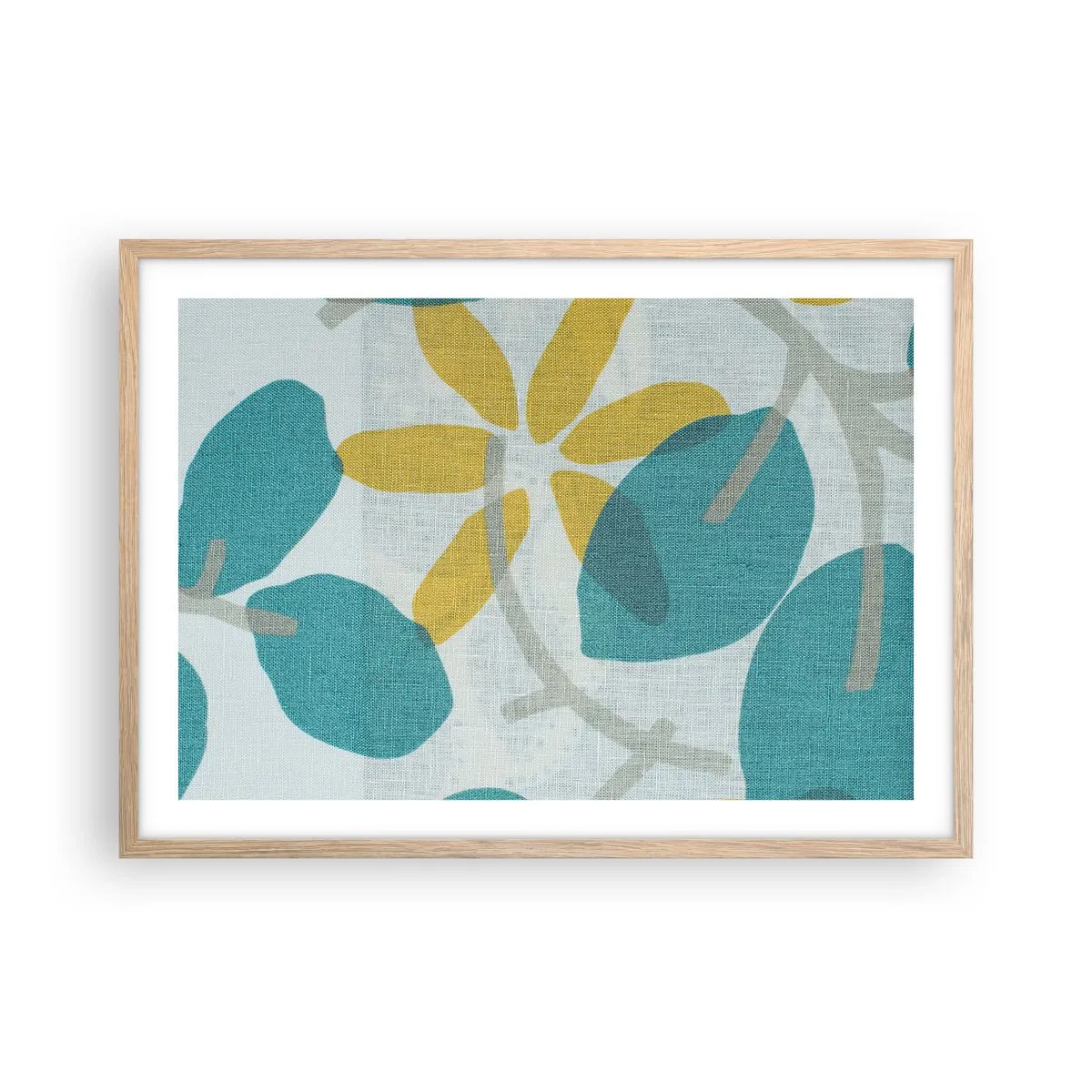 Poszter világos tölgy keretben - Azúrkék levelek között - 70x50 cm