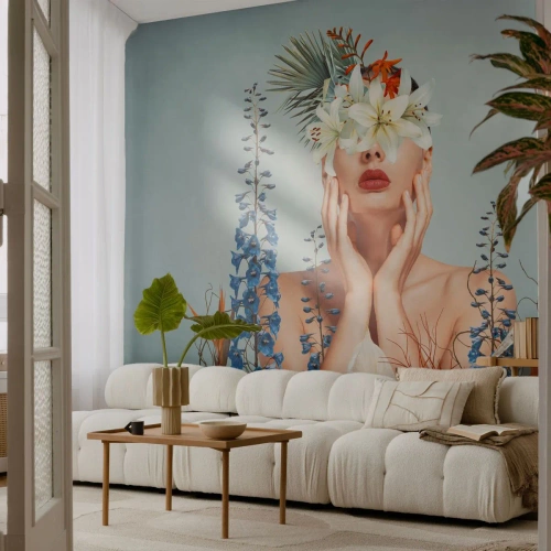 Fotótapéta Premium Canvas - Virág-nő - Absztrakció, Nő, Virágok - 350x256 cm