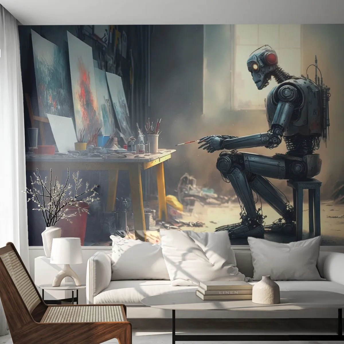 Egyedi tapéta Premium Canvas - Az alkotás aktusa - Darab, Festmény, Robot