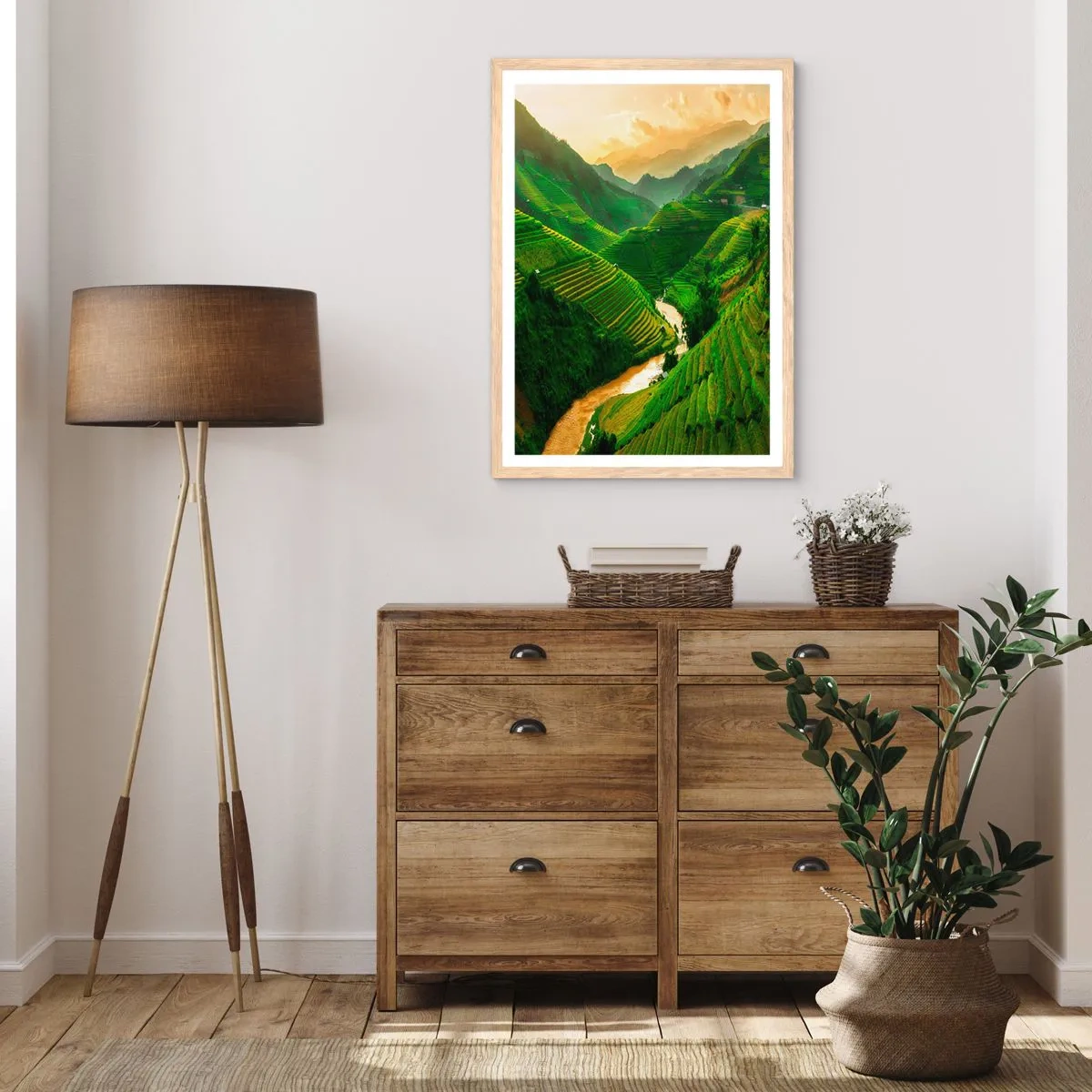 Poszter világos tölgy keretben - Vietnámi völgy - 61x91 cm
