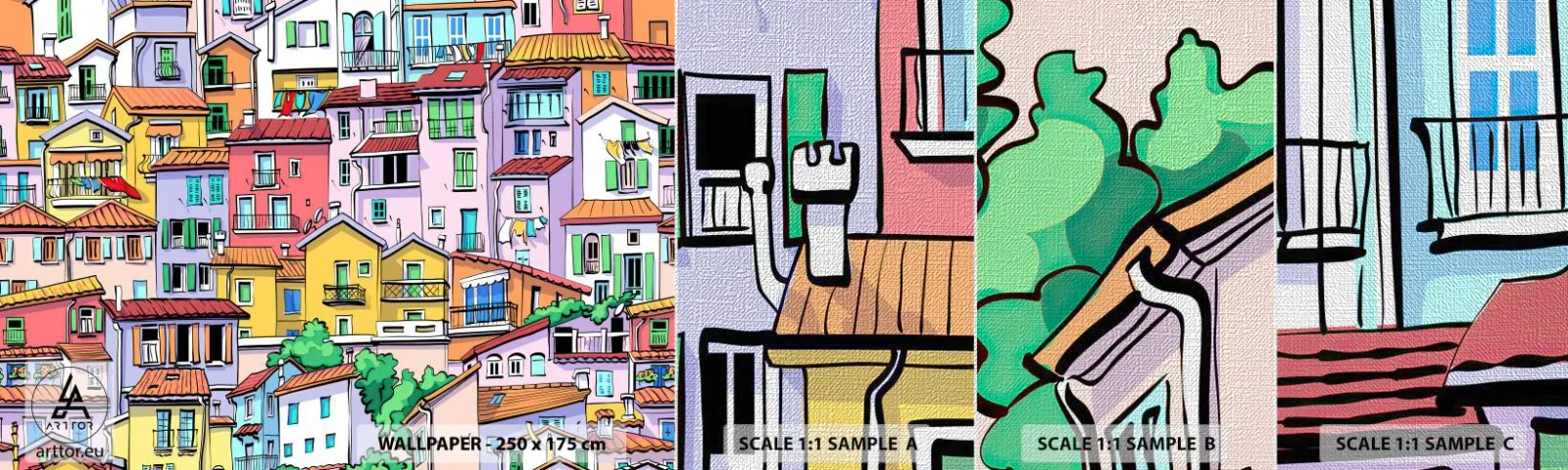 Fotótapéta Minta Premium Canvas - Vidám város - Város, Bérházak, Házak - 100x30 cm