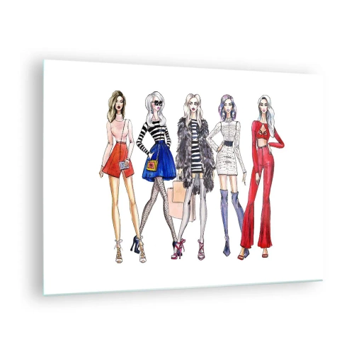 Üveg kép - Divatos karakterek stílusos ruhákban az illusztráción - 70x50cm - Every week Fashion Week - Modern fali dekoráció nappalihoz és hálószobához ARTTOR