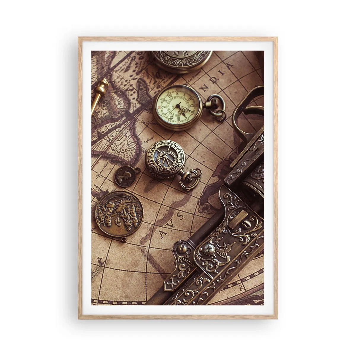 Poszter világos tölgy keretben - Hív a kaland  - 70x100 cm