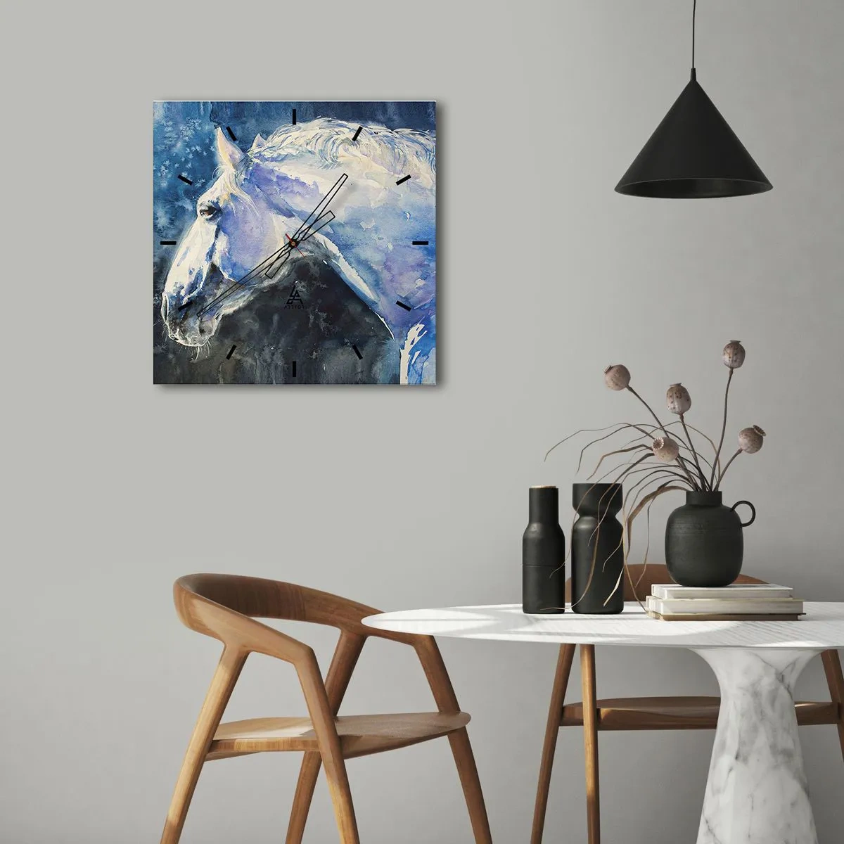 Falióra, Óra - Portré kék fényben - 40x40 cm