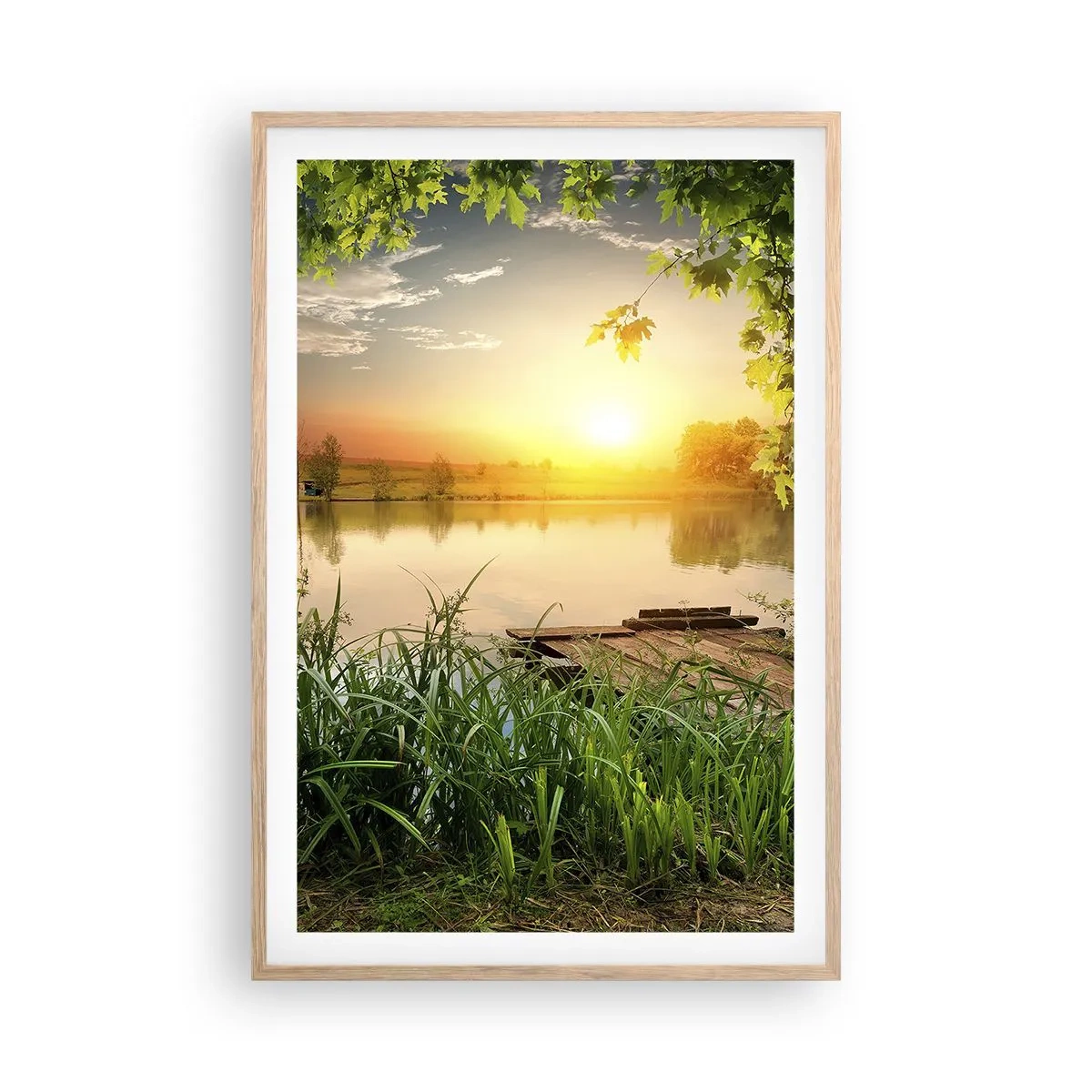 Poszter világos tölgy keretben - Táj zöld keretben - 61x91 cm