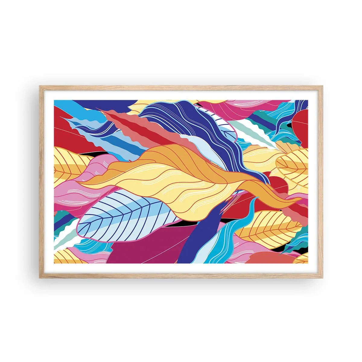 Poszter világos tölgy keretben - Színes rendetlenség - 91x61 cm