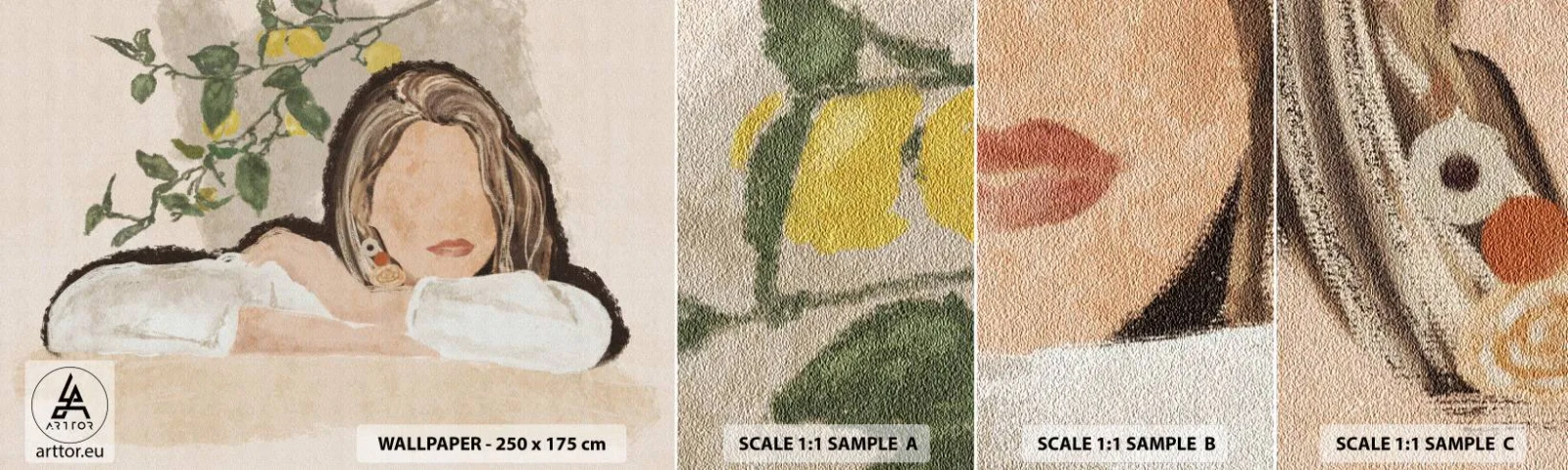 Fotótapéta Minta Standard Eco - Déli szépség - Nő, Citrom, Minimalizmus - 100x30 cm