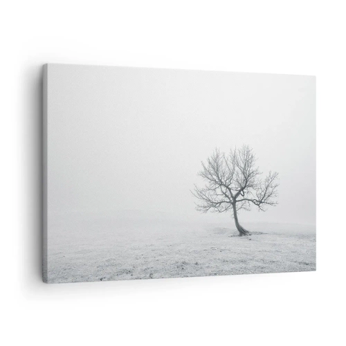 Vászonkép - Egy magányos fa a téli ködben egy üres mezőn - 70x50cm - A semmi ellen - Modern fali dekoráció nappalihoz és hálószobához ARTTOR