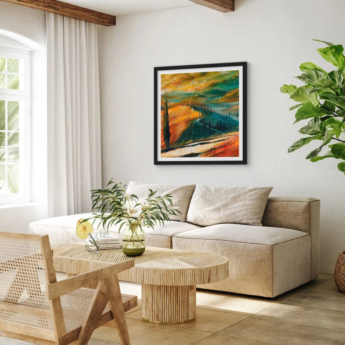 Poszter fehér keretben - Toszkán táj - 40x40 cm