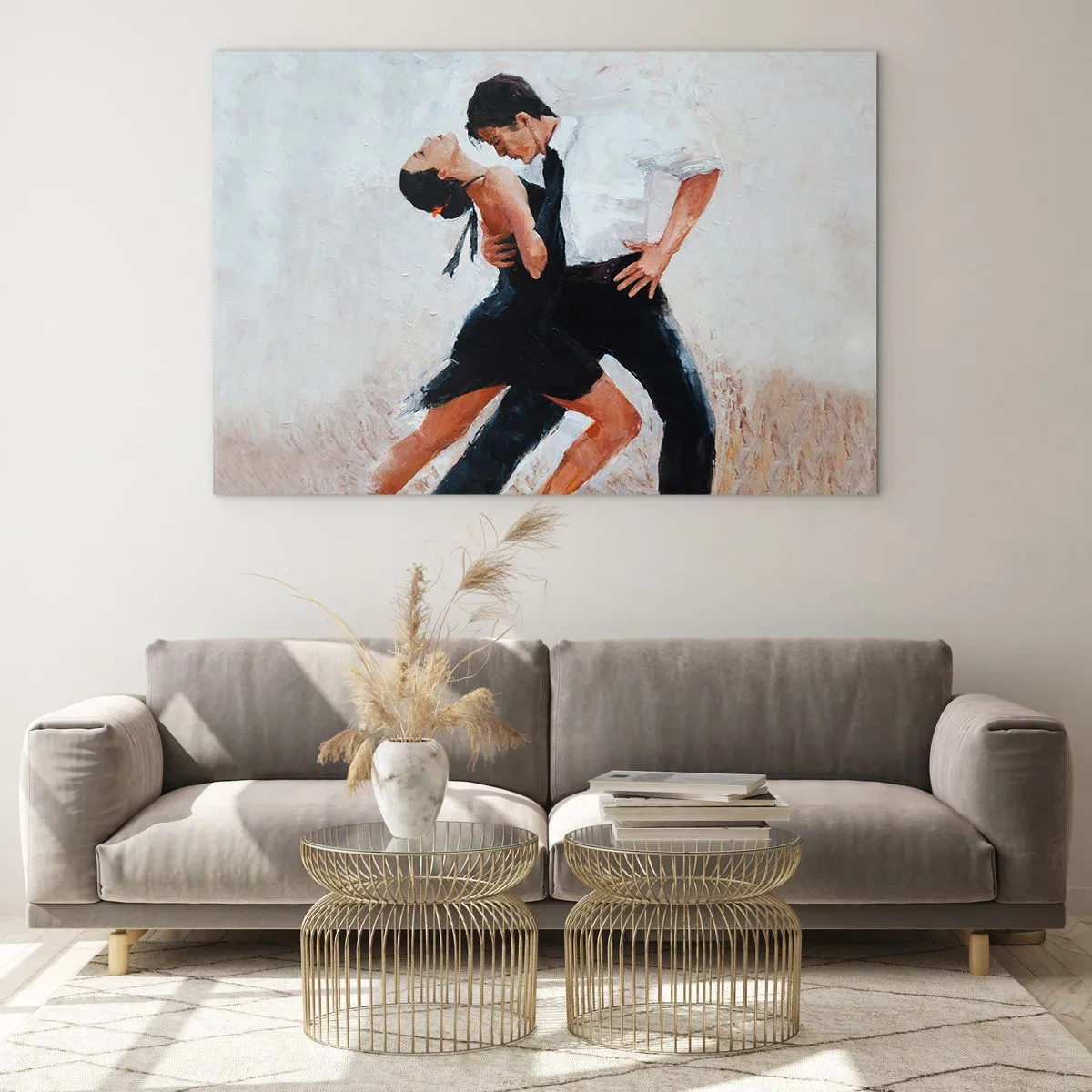 Üveg kép - Egy pár tangót táncol dinamikus pózban - 70x50cm - Álmaim és kívánságaim tangója - Modern fali dekoráció nappalihoz és hálószobához ARTTOR