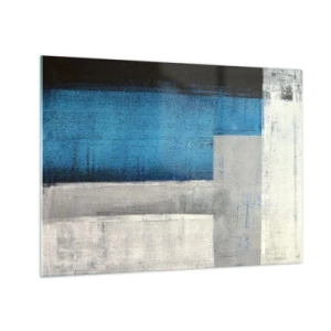 Üveg kép - Geometrikus absztrakció kékben, szürkeben és fehérben - 70x50cm - Szürke és kék költői kompozíció - Modern fali dekoráció nappalihoz és hálószobához ARTTOR