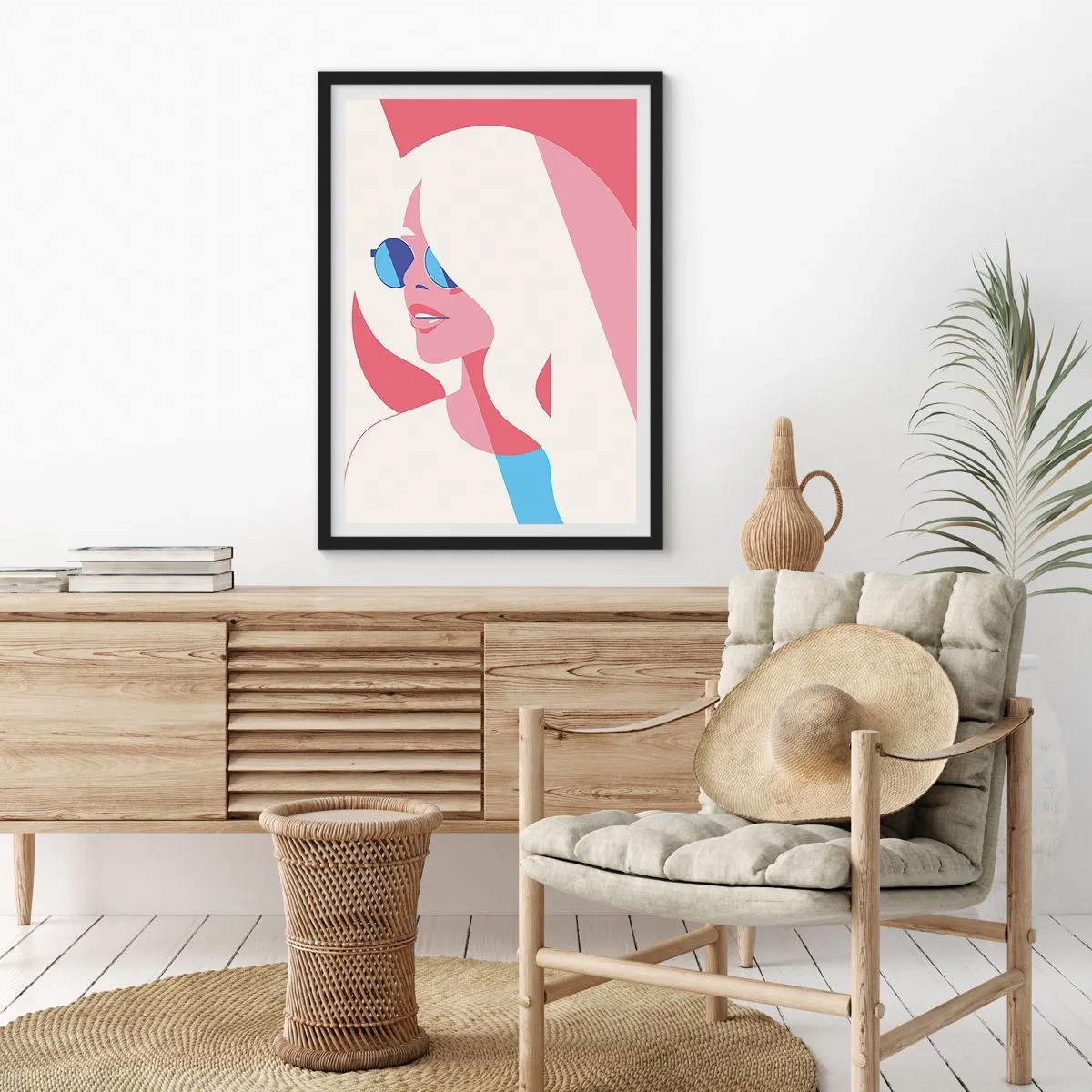 Poszter fehér keretben - Napszemüveget viselő nő stilizált portréja - 50x70cm - Szőke volt... - Modern fali dekoráció nappalihoz és hálószobához ARTTOR