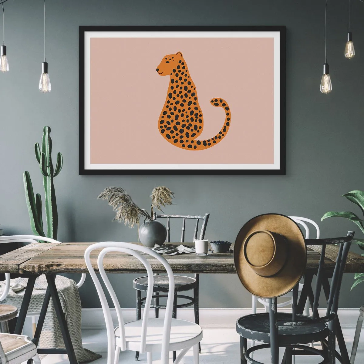 Poszter fehér keretben - A párducminta  divatos - 100x70 cm