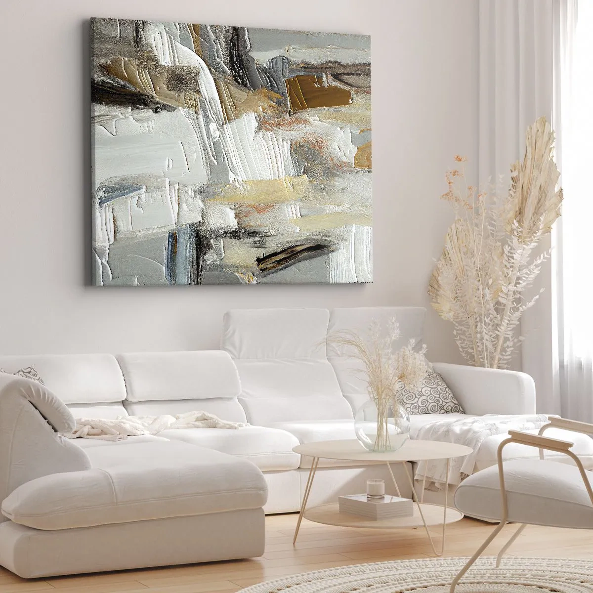 Vászonkép - Texturális absztrakció földszínekben és fehérben - 70x50cm - Színes rétegződés - Modern fali dekoráció nappalihoz és hálószobához ARTTOR
