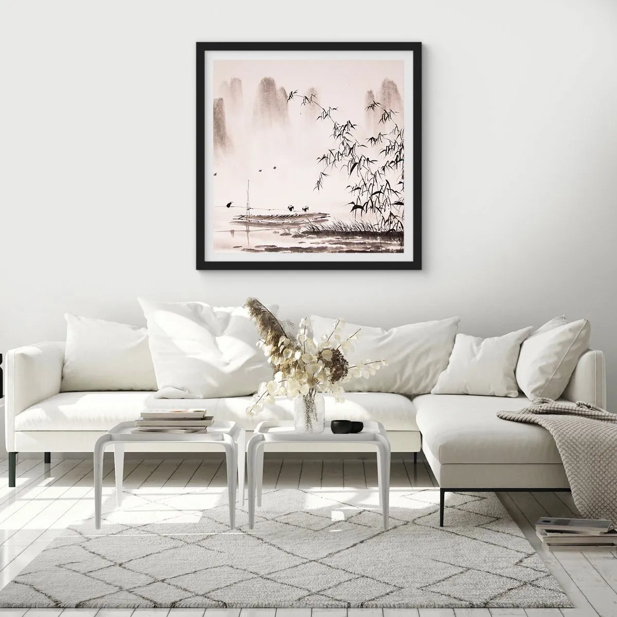 Poszter fehér keretben - A rizsföldek csendje - 60x60 cm