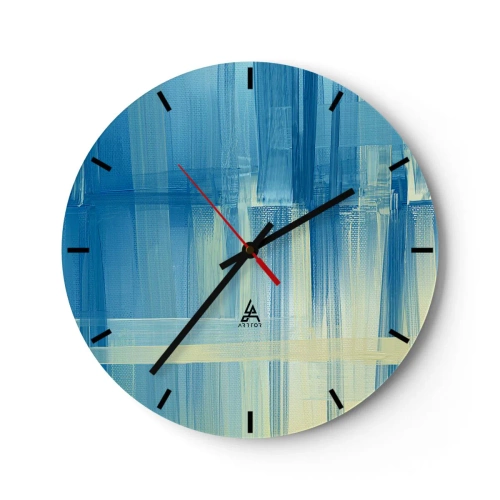 Falióra, Óra - Kék és bézs absztrakció ecsetvonás technikában - 30x30cm - Kompozíció türkizkékben - Modern fali dekoráció nappalihoz, konyhához és hálószobához ARTTOR